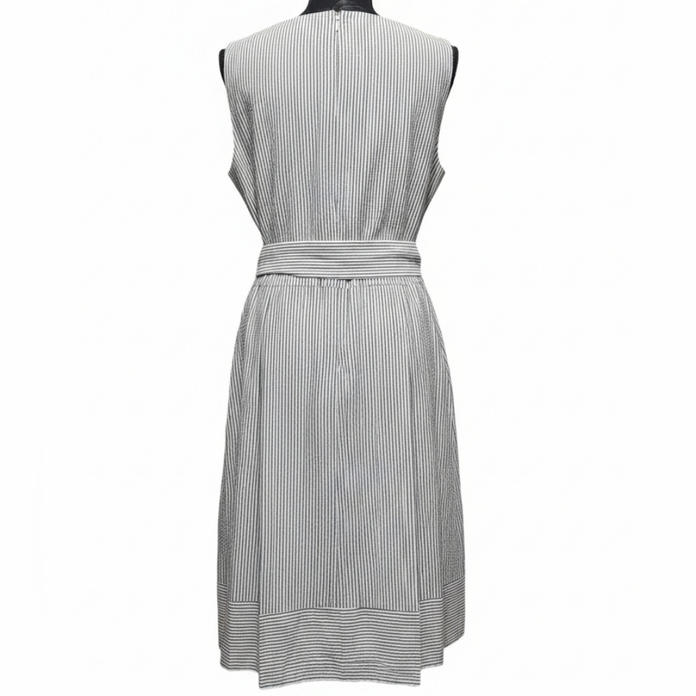 Anne Klein Gray and White Striped Seersucker Midi Dress Size 14 - Picture 4 of 9